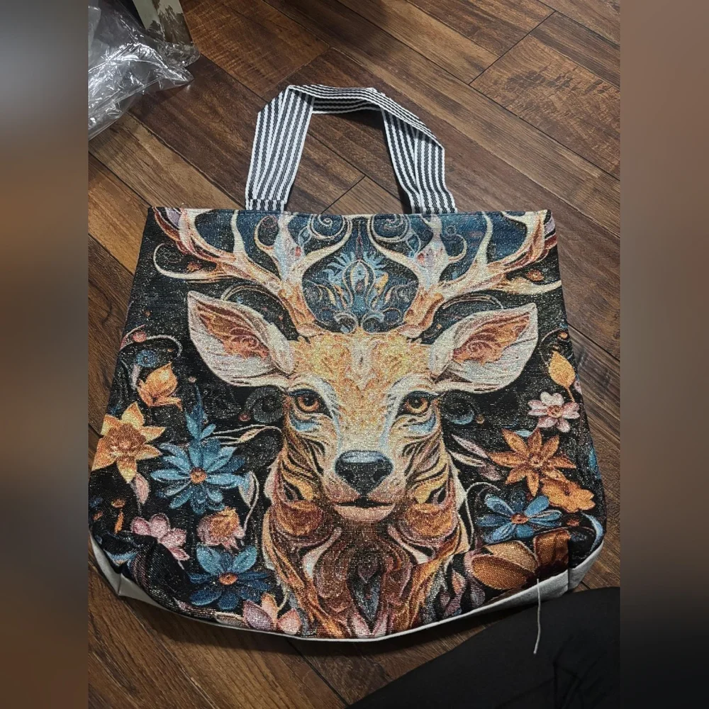 Colorful Deer Print Tote Canvas Bag - Picture 1 of 3